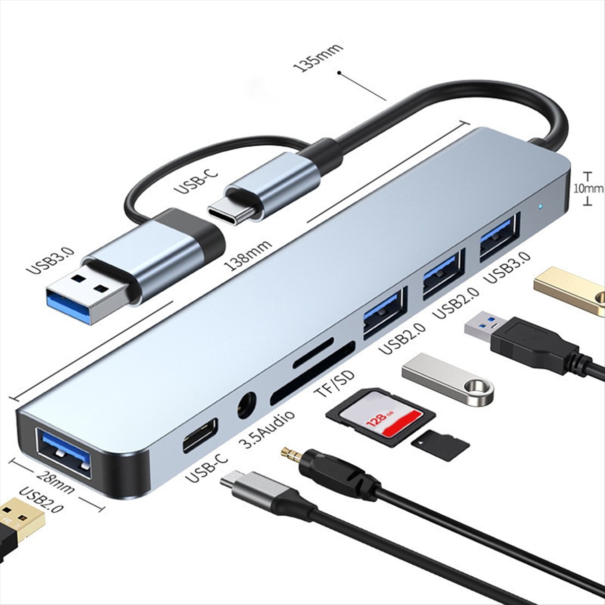 Friendly!8 in 2 USB +Type C HU - đánh giá và giá Laptop Accessories Hub