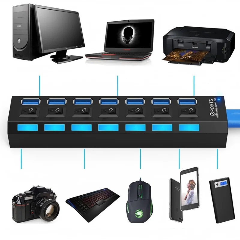 7 Ports USB 2.0 Hub LED 5Gbps  - đánh giá và giá Laptop Accessories Hub